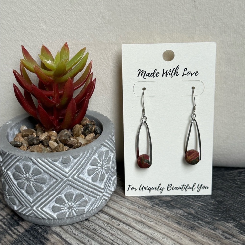 Handcrafted Red Creek Jasper Sterling Silver Dangle Earrings